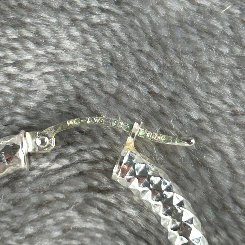 Sterling Silver 925 Mexico Diamond‎ Cut Hoop Earrings 30mm Textured Silver Hoops